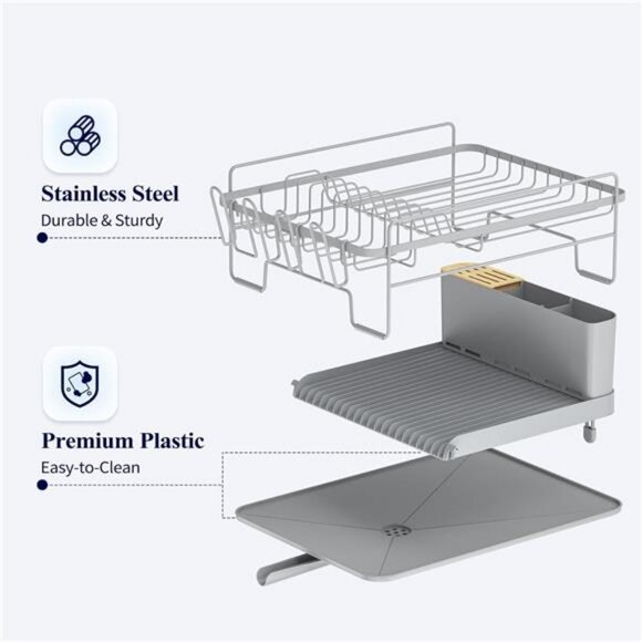 Large extendable dish drying rack with drainboard cutlery holder kitchen counter - Picture 4 of 8